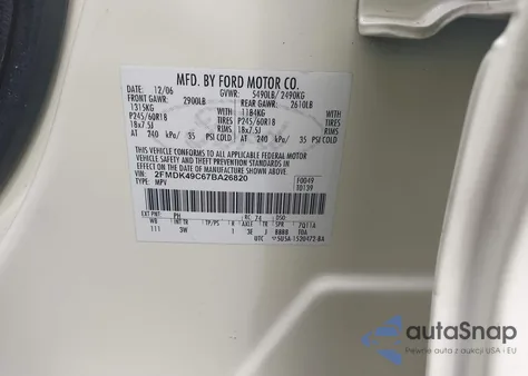 2007 Ford Edge Sel Plus from USA, damaged, VIN 2FMDK49C67BA26820